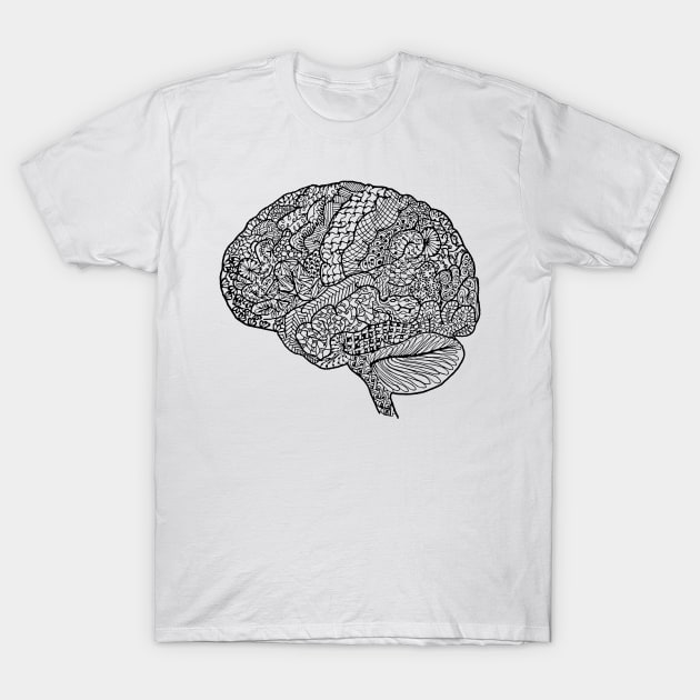 Scientific Brain Line Drawing (Black and White) T-Shirt by littlecurlew